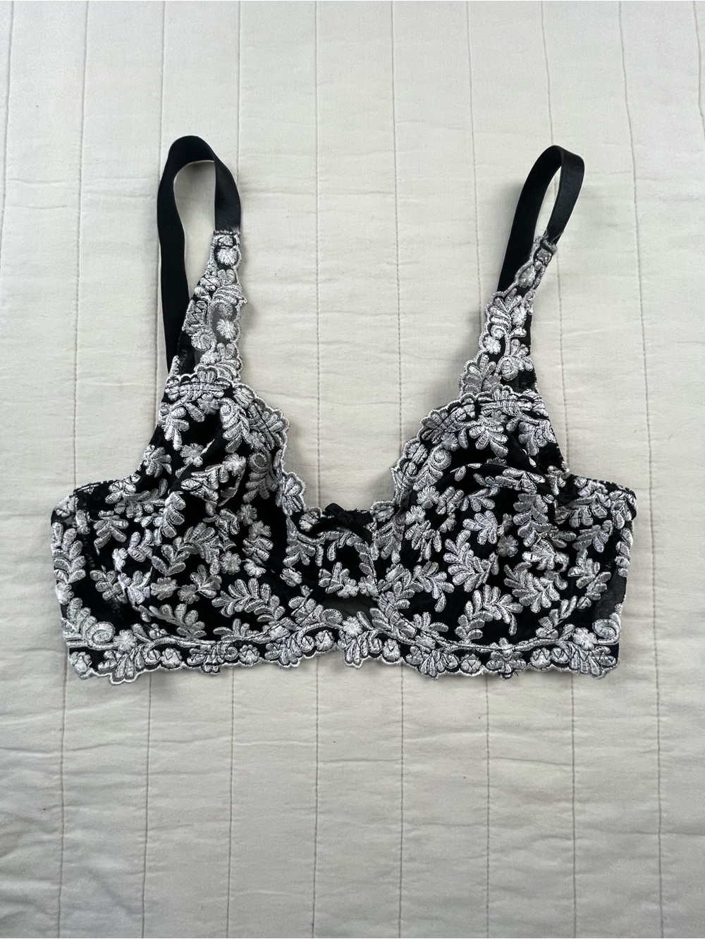 Breezies Black Bra with White Floral Embroidery 36C